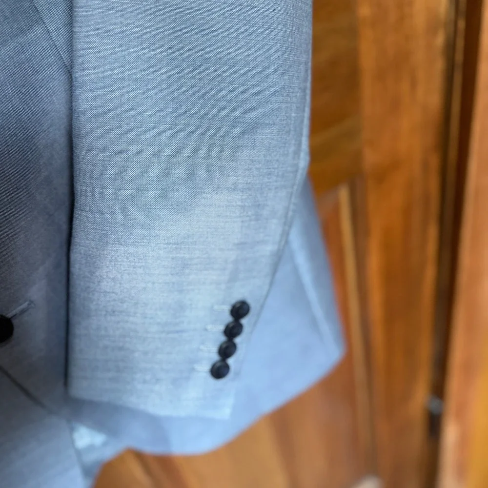 J Ferrar Mens Slim Sharkskin Blazer Jacket Light Blue Grey Two Button Notch 40R